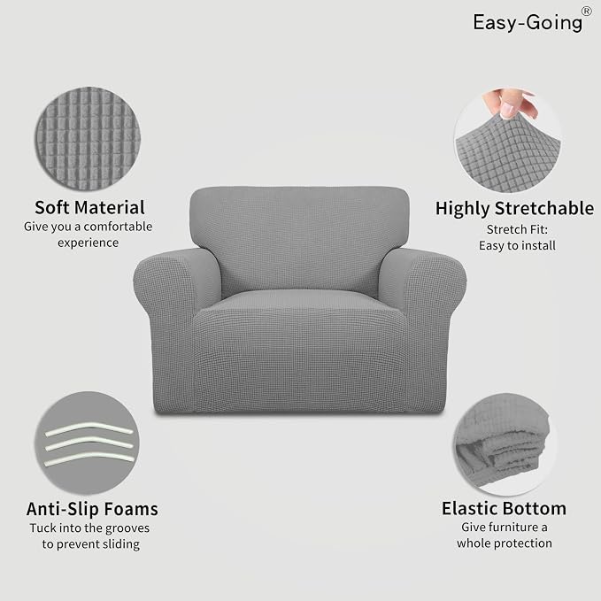 Easy-Going Stretch Oversized Chair Slipcover with Arm Washable Light Gray | 1-Piece Large chair covers armchair Furniture Protector for Living Room chair and a half cover Soft For Kids, Pet. - Image 3