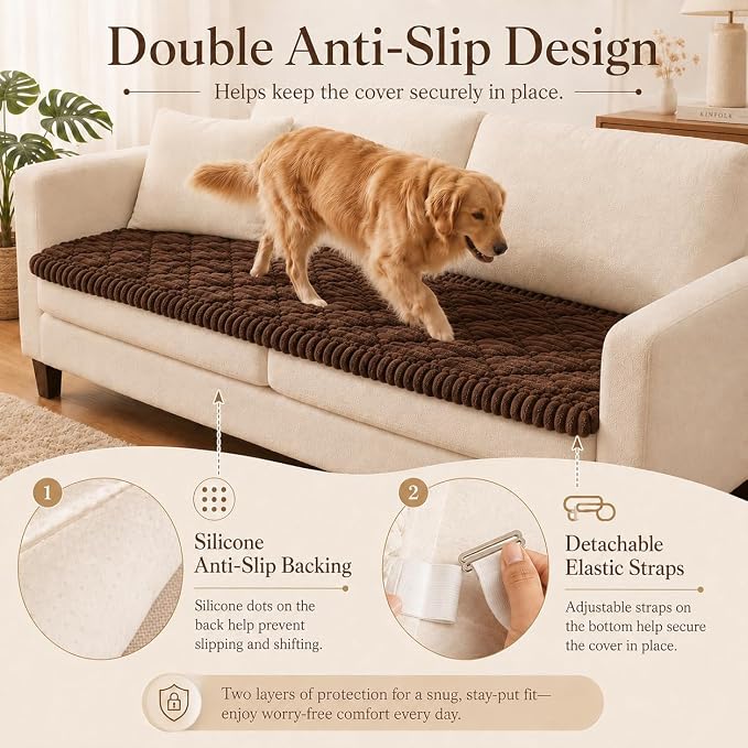 NILUOH Couch Cover for Dogs Washable, Non Slip Furniture Protector for Pet | Suitable for Leather & Fabric Couch, Prevents Pet Hair, Scratches & Stains, Pet Friendly, 27.6"x70.9" - Image 4