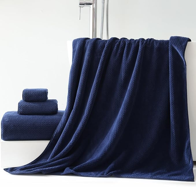 30x60 Inches Extra Large Bath Towels Set Super Soft Absorbent Luxury Microfiber Towels for Bathroom (Navy Blue, 6PCS) - Image 2