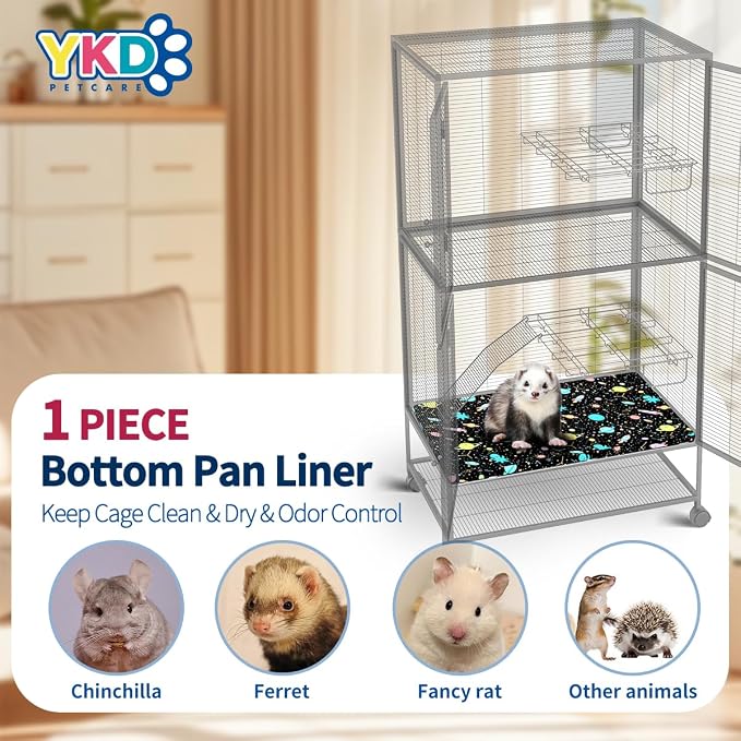 YKD Ferret Cage Liners for Ferret Nation & Critter Nation Cages | Waterproof Chinchilla Cage Accessories, Washable Bedding, for Ferrets, Chinchillas, Rats (Black, Bottom Pan Liner) - Image 2