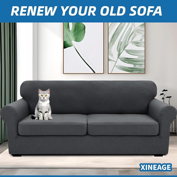 XINEAGE 2026 New 3 Pieces Couch Covers for 2 Extra Large Cushion Sofa Super Stretch Sofa Cover for 2 Large Seat Universal Loveseat Slip Cover for Living Room (Dark Gray), 71"-91"(2 Cushions) - Image 4