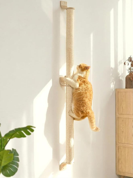 FUKUMARU Cat Wall Scratcher, 60" Tall Kitten Scratching Post | Natural Sisal Pole, Wall Mounted Climbing Tree for Indoor Large Cats by FUKUMARU