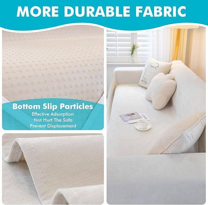 MINGPINHUIUS Sofa Cover Sectional Couch Covers: Chenille Textured Soft Loveseat Covers Non Slip 100% Waterproof Simple Couch Protector Pet-Friendly for Living Room (Ivory White,71 × 118in) - Image 3