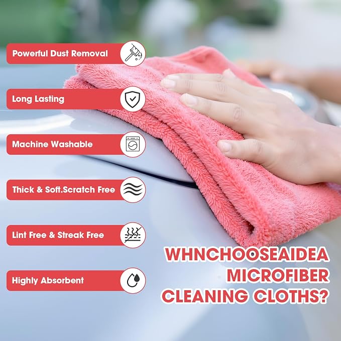 Shimeyao 30 Pcs 16 x 16 Inch Edgeless Microfiber Plush Towels for Cars Detailing Drying Wash Polishing Absorbent Cleaning Cloths, 500 GSM(Vivid Red) - Image 4