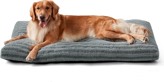FURTIME Washable XL Dog Bed for Extra Large Dogs, Deluxe Dog Crate Beds | Comfy Fluffy Kennel Pad Anti-Slip Pet Sleeping Mat, Machine Washable Dogs Pillow, 44"x32"x4", Gray by FURTIME
