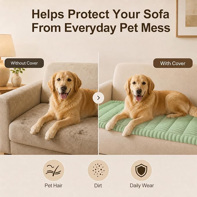 decorUhome Couch Cover for Dogs, Non Slip Fuzzy Thick Pet Sofa Protector | Pet Friendly, Soft Plush Fabric, Couch Covers for Sofa, Machine Washable, Fits 2-Cushion Sofa/Loveseat, Green, 27.6" x 59" - Image 5