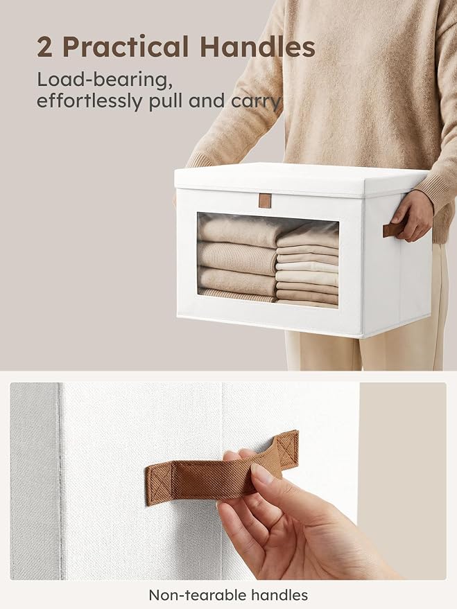 Homsorout Medium Fabric Storage Bins - Closet Shelf Organizer with Open Window, 2 Pack Closet Baskets for Shelves, Stackable Decorative Boxes for Home, Dorm, White, 13.7" x 9.8” x 9.8" - Image 3