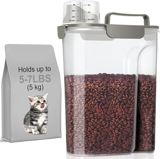 LEAWALK 5-7Lbs Cat Dog Pet Food Storage Container with Large Nozzle Design/4 Safety Buckles/Double-Layer Sealing Strips/Handle/Measuring Cup is Easy to Clean and Does -Khaki by LEAWALK
