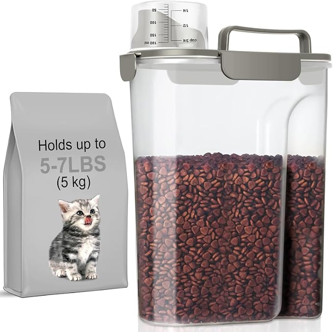 LEAWALK 5-7Lbs Cat Dog Pet Food Storage Container with Large Nozzle Design/4 Safety Buckles/Double-Layer Sealing Strips/Handle/Measuring Cup is Easy to Clean and Does -Khaki - Image 7
