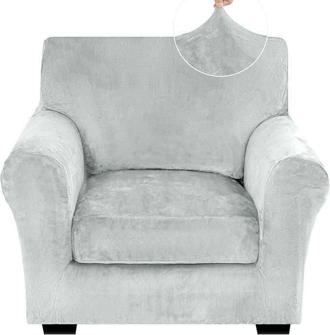 XINEAGE 2-Piece Velvet Armchair Sofa Cover,Couch Covers for Dog,Silver Gray | 1 Cushion Chair,Stretch Non-slip Elastic, Pet-friendly, Washable, Fast Setup, Soft Plush Fabric, Furniture Protector. by XINEAGE