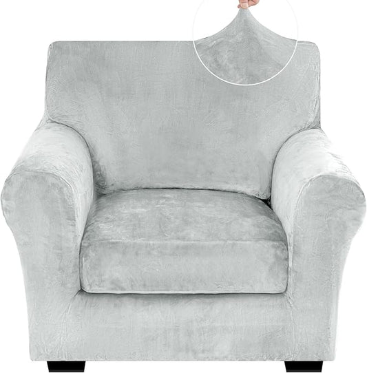 XINEAGE 2-Piece Velvet Armchair Sofa Cover,Couch Covers for Dog,Silver Gray | 1 Cushion Chair,Stretch Non-slip Elastic, Pet-friendly, Washable, Fast Setup, Soft Plush Fabric, Furniture Protector. by XINEAGE