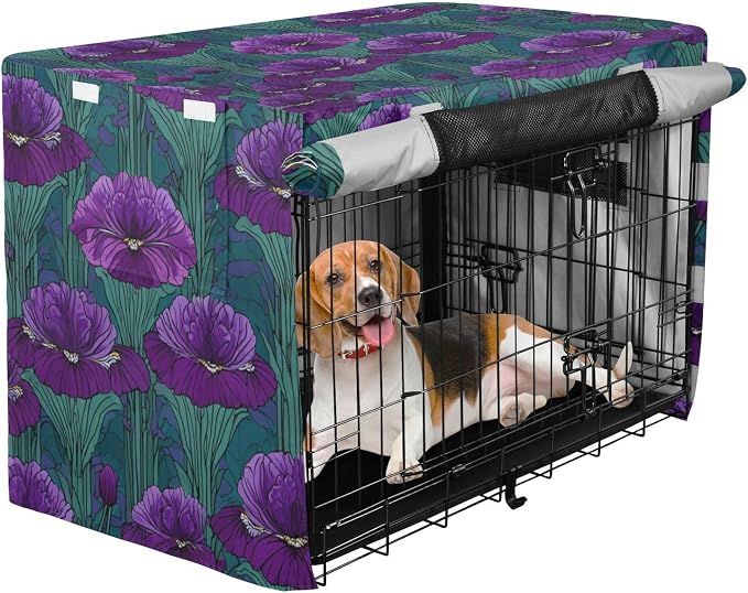 Dog Crate Cover Kennel Cover for Dog Cages Breathable for Wire Cage Indoor Outdoor Purple Irise Pattern - Image 2