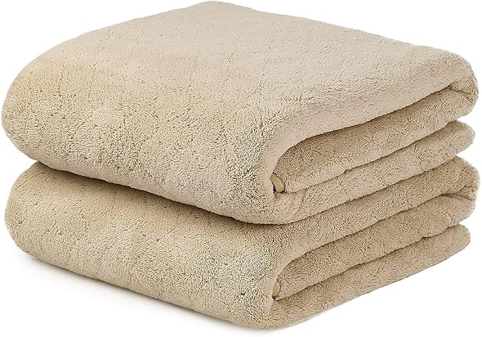 JML Microfiber Bath Towels, Coral Fleece - Camel, 30 in x 60 in | Hanging Loop, Super Soft, Absorbent, Lint Free, Fade Resistant, Lightweight, Quick Dry, Use for SPA , Sauna, Salon Hair Wrap by JML