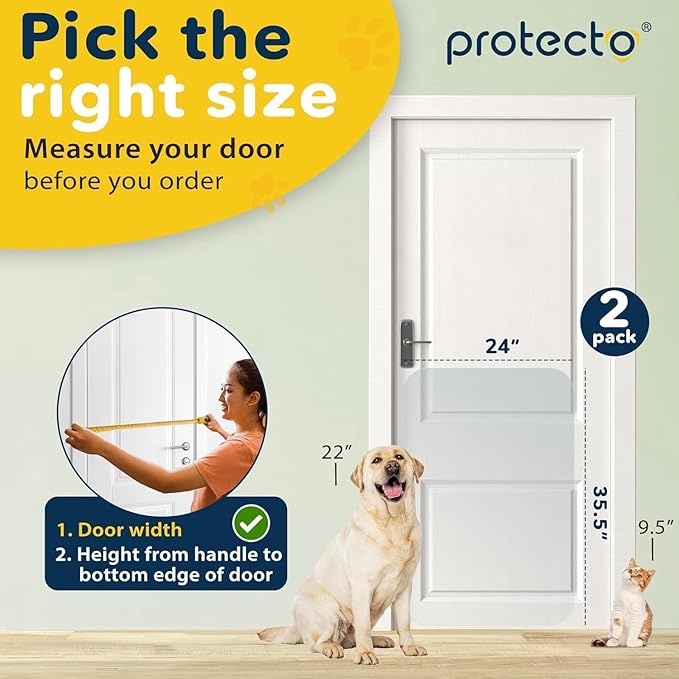 PROTECTO 2-Pack Door Protector from Dog Scratching, 35.5x24 - Door Guard | Clear Door Scratch Protector & Screen Door Protector for Cats, Scratch Shield - Window, Wall, Sliding Doors, Indoor Outdoor - Image 2