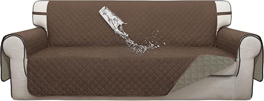 ISSUNTEX Double Protection 100% Waterproof Sofa Covers for Living Room, Reversible Couch Covers for 3 Cushion Couch Sofa, Furniture Protector Sofa Cover for Pets (X Large, Brown/Beige) by ISSUNTEX