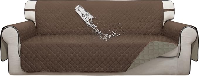 ISSUNTEX Double Protection 100% Waterproof Sofa Covers for Living Room, Couch Covers for 3 Cushion Couch Sofa, Reversible Furniture Protector Sofa Cover for Dogs, Pets, Kids (Sofa, Brown/Beige) by ISSUNTEX