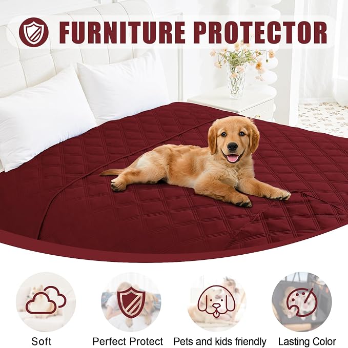 Smiry Waterproof Dog Bed Cover, Reversible Pet Blanket for Sofa Couch | Soft Washable Dog Blanket, Leakproof Couch Cover for Dogs Cats & Furniture Protection, 68x82, Wine Red/Wine Red - Image 8