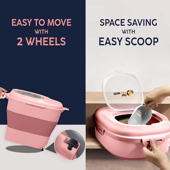 Dog Food Storage Container 30-35 lb, Airtight Collapsible Cute Dog Food Container with Wheels & Scoop, Stackable Pet Food Storage Container for Dog & Cat Food - Image 4