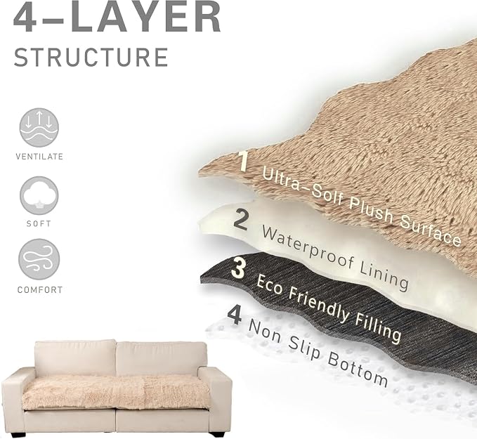 Waterproof Dog Bed Cover, Dog Pad Soft Plush Pet Blanket with Anti-Slip Back for Bed Couch Sofa, Furniture Protector for Small, Medium and Large Dogs and Cats (Beige, 82"x120") - Image 6