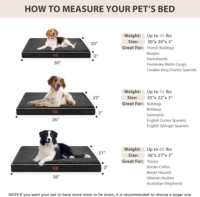 WNPETHOME Orthopedic Waterproof Dog Bed Medium for Comfy Sleeping | Washable Medium Pet Bed with Removable Cover, Multi-Needle Quilting Dogs Crate Bed Black 30x20 Inch - Image 6