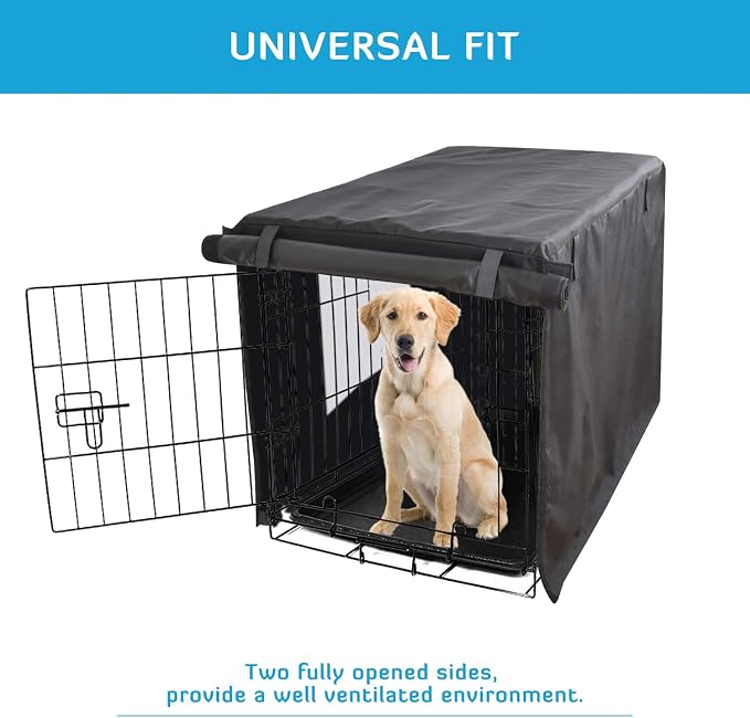 HONEST OUTFITTERS Dog Crate Cover, 48 Inch Dog Kennel Cover for Medium and Large Dog, Heavy Duty Oxford Fabric,with Double Door, Pockets and Mesh Window (49L x 31W x 33H, Black) - Image 3