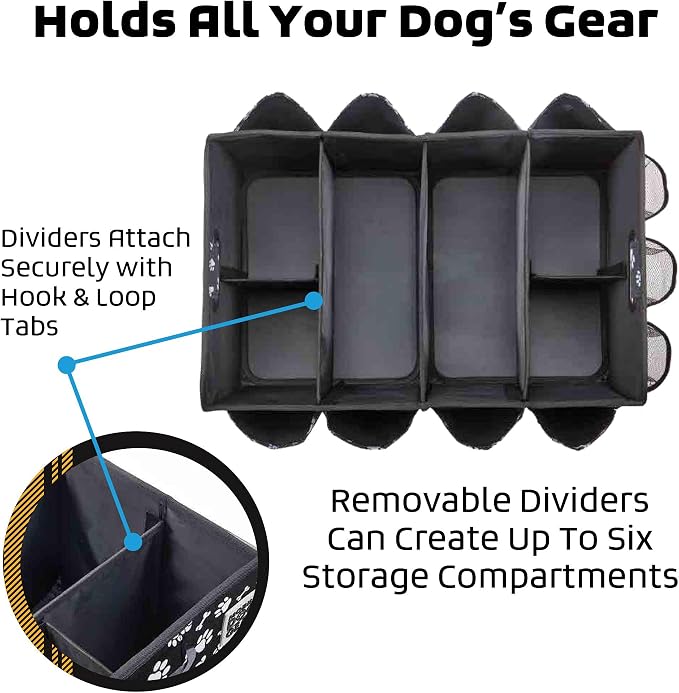 Mobile Dog Gear, Dogssentials Collapsible Storage Organizer for Travel with Built-in Waste Bag Dispenser, Includes 1 Roll of Waste Bags, Black/White Paw Bone Print, Meets Airline Regulations - Image 4
