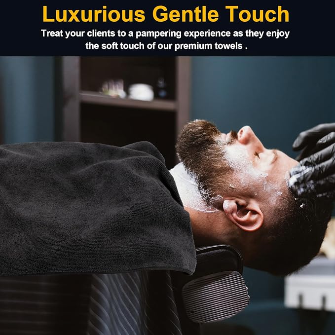 UNIMADE Salon Towels 24 Pack, Microfiber Barber Towels Bulk, (16x29 inches) Hair-Drying Cloth Super Soft Black Hand Cloth for Gym, Bath, Spa Use and Home Beauty Care(Not Bleach Proof) | (16x29 inches) Hair-Drying Cloth Super Soft Black Hand Cloth for G... - Image 3