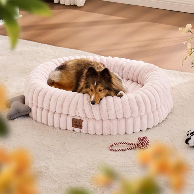 ChiXnuggle Orthopedic Dog Bed, Washable Cover, Faux Fur Bolster Pet Couch | waterproof,egg crate foam,non-slip bottom,for small medium dogs,pink,30*24*7,dog sofa,puppy bed - Image 3