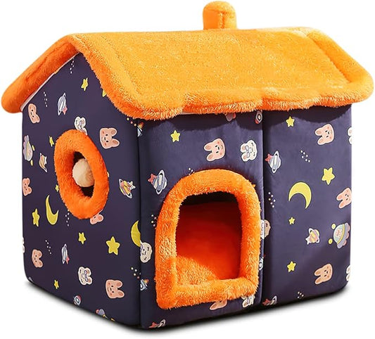 Cat Cave Bed, Portable Cat Bed with Removable Cushion, Small Dog Cave Bed Pet Warm House, Washable Dog Bed, Cat Puppy Igloo Bed(L, Navy Blue) by BOSERMEN