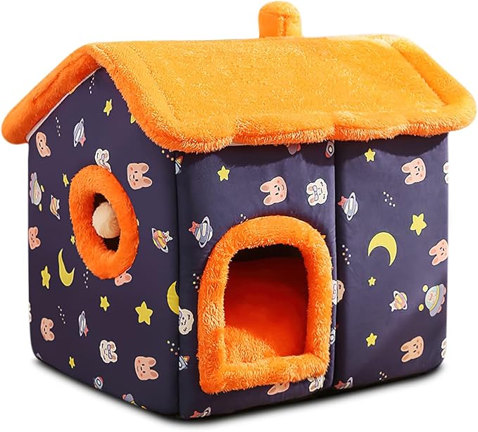 Cat Cave Bed, Portable Cat Bed with Removable Cushion, Small Dog Cave Bed Pet Warm House, Washable Dog Bed, Cat Puppy Igloo Bed(M, Navy Blue) by BOSERMEN