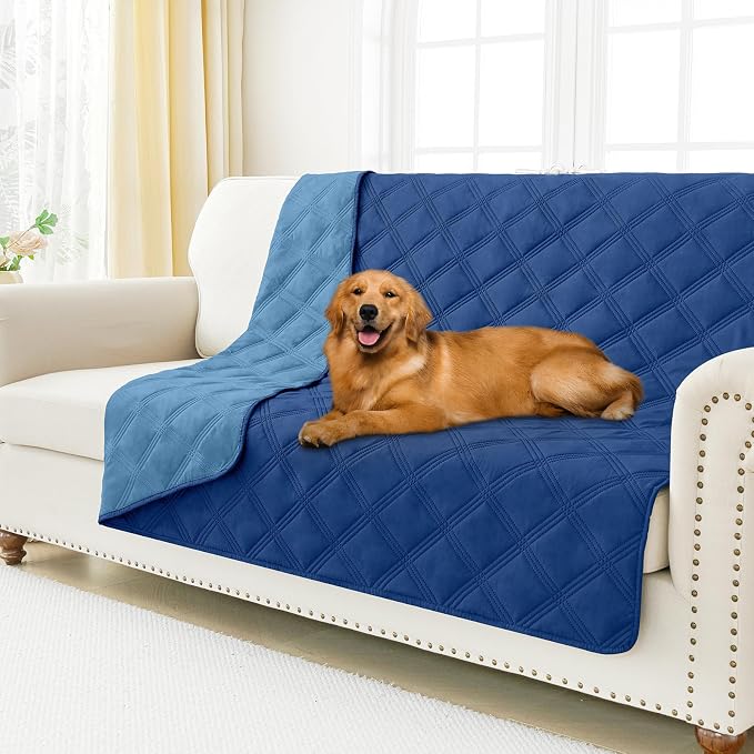 Smiry Waterproof Dog Bed Cover, Reversible Pet Blanket for Sofa Couch | Soft Washable Dog Blanket, Leakproof Couch Cover for Dogs Cats & Furniture Protection, 52x82, Navy/Blue by Smiry
