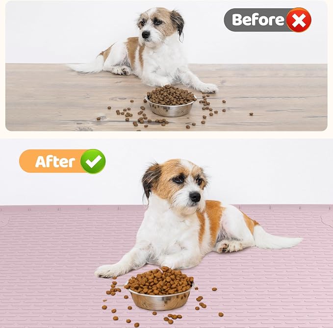 Dog Food Mat 34''x22'' Extra Large Dog Mat for Food and Water, Pink | Silicone Dog Bowl Mat with Raised Edge, Waterproof Non-Slip Pet Feeding Mat for Floors, fit for Dog Cat Bowls - Image 4