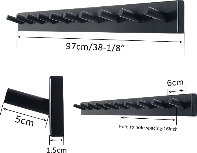WEBI Coat Rack Wall Mounted,10 Hooks,38" Long Coat Hanger Wall Mount,Bamboo Peg Rail Hat Hooks for Hanging Caps,Jacket,Clothes,Coats,Black,2 Packs - Image 4