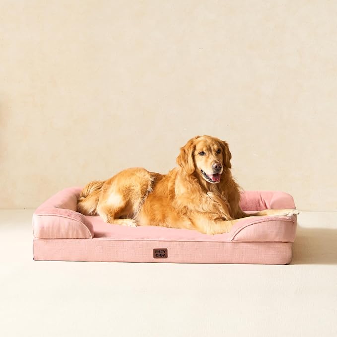EHEYCIGA Orthopedic XXL Dog Bed, Waterproof Washable XL Big Pet Bed 52" | Non-Slip Bottom and Egg-Crate Memory Foam Extra Large Pet Couch Bed with Washable Removable Cover, Dusty Pink - Image 8