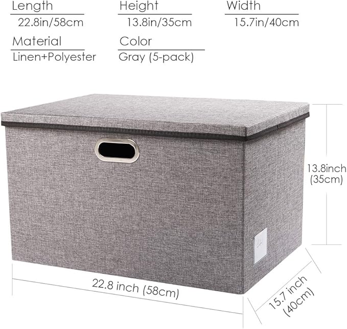 PRANDOM Extra Large Collapsible Storage Bins with Lids [5-Pack] Linen Fabric Foldable Storage Baskets Boxes Organizer Containers Cube with Cover for Bedroom Closet Office Nursery (22.8x15.75x13.8) - Image 6