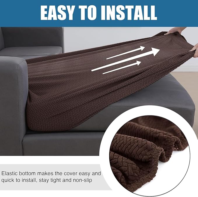 Smiry Waterproof Couch Cushion Covers, L Shape Sectional Couch Covers | Stretch Jacquard Chaise Lounge Sofa Slipcover, Washable Elastic Furniture Protector for Pets, Chaise, Chocolate - Image 4