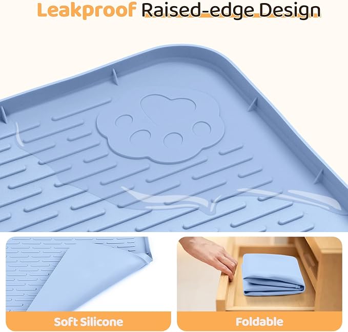 Dog Food Mat 50''x35'' Extra Large Dog Mat for Food and Water, Blue | Silicone Dog Bowl Mat with Raised Edge, Waterproof Non-Slip Pet Feeding Mat for Floors, fit for Dog Cat Bowls - Image 3