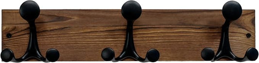 SKOLOO 17-Inch Wood Coat Rack Wall Mount with 3 Triple Hooks - Ideal for Family Entrances, Classrooms, and Pet Supplies Storage - Perfect Coat Hooks for Wall,Charred Golden Brown by SKOLOO