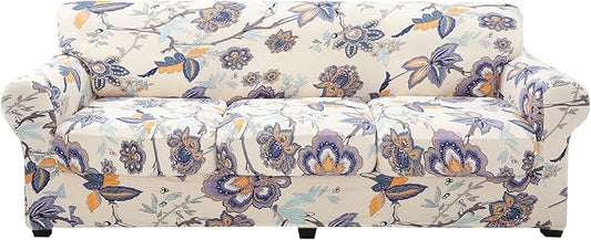 hyha Stretch Couch Covers, Sofa Cover for 3 Cushion Couch Pet Friendly | Floral Pattern, Printed, 4 Pieces, 3 Separate Cushion Sofa, Durable Anti-slip Washable Protector with Elastic Bottom for Dogs by hyha
