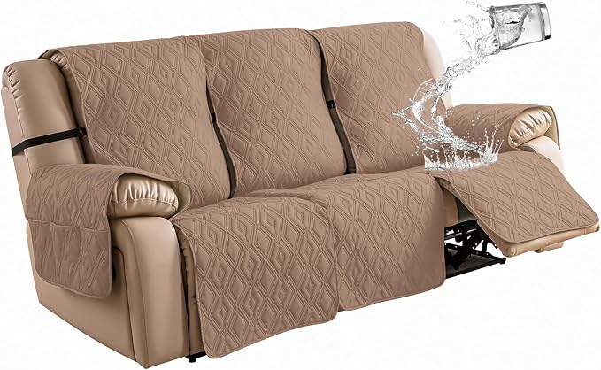 Genina Waterproof Couch Cover for Reclining Couch 3 Seater Non-Slip, Washable Recliner Sofa Covers for 3 Cushion Couch, Furniture Covers Couch Protector for Dogs Pets Kids (Camel, Recliner Sofa) by Genina