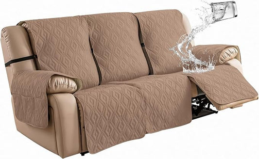 Genina Waterproof Couch Cover for Reclining Couch 3 Seater Non-Slip, Washable Recliner Sofa Covers for 3 Cushion Couch, Furniture Covers Couch Protector for Dogs Pets Kids (Camel, Recliner Sofa) by Genina