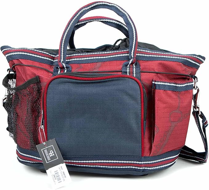 Jeffers Poplar Head Grooming Bag – Horse Grooming Organizer Tote with Pockets for Brushes, Tools, Clippers, Shampoo, Detangler – Stable Barn Kit Carrier for Horses, Pets, Merlot Snaffles & Irons - Image 2
