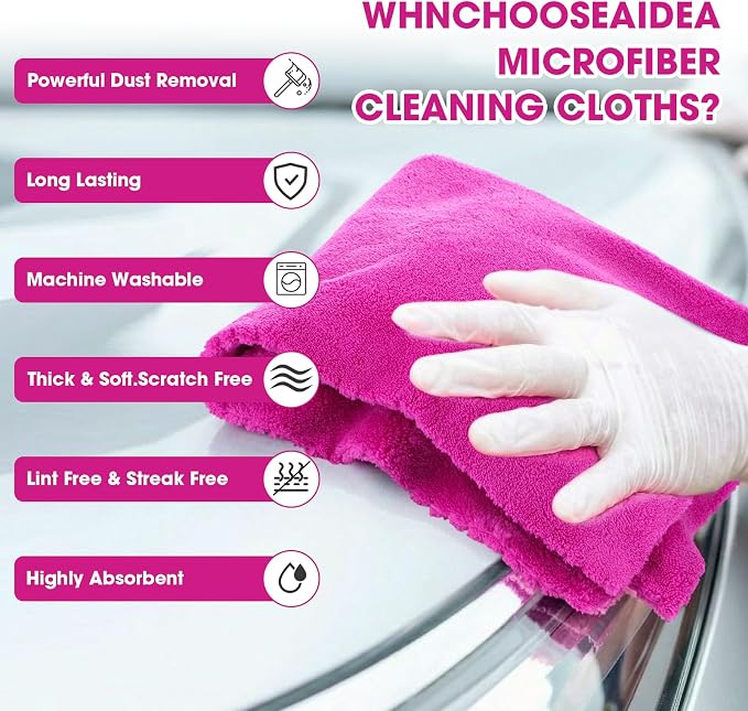 Shimeyao 30 Pcs 16 x 16 Inch Edgeless Microfiber Plush Towels for Cars Detailing Drying Wash Polishing Absorbent Cleaning Cloths, 500 GSM (Fuchsia) - Image 4