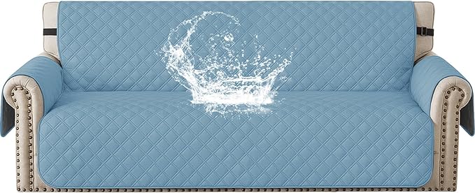 Waterproof Couch Cover for Pets, Sofa Covers for 3 Cushion Couch Washable, Non Slip Couch Covers for Dogs with Side Pockets Elastic Straps, Quilted Couch Covers for Sofa (Sofa, Aqua Blue) by CYCMACOHOME