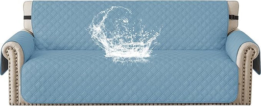 Waterproof Couch Cover for Pets, Sofa Covers for 3 Cushion Couch Washable, Non Slip Couch Covers for Dogs with Side Pockets Elastic Straps, Quilted Couch Covers for Sofa (Sofa, Aqua Blue) by CYCMACOHOME