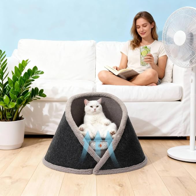 Heated & Cooling Cat Bed with 5 White Noise Modes, Cat Cave Bed with Mat Smart Temperature Control, Indoor Cozy Bed for Small and Medium Cats - Image 6