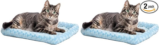 MidWest Homes for Pets QuietTime Fashion XXS Dog Bed – Blue Faux Fur Bolster, Ultra-Soft and Machine Washable, Fits 18-Inch Crates and Carriers, for Small Dogs and Cats (Pack of 2) by MidWestHomesForPets