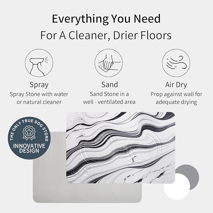Diatomite Stone Pet Feeding Mat for Dog Cat Super Absorbent Diatomite Quick Drying Stone Dog Food Mat, Dog Mats for Food and Water with Non-Slip Station, Fast Dry Pet Mats,Marble Water Flow - Image 3