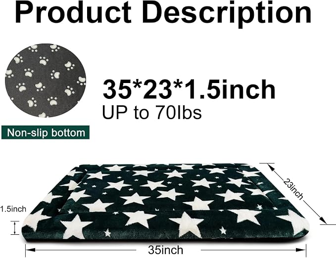 Dog Bed Mat, Reversible Crate Pad & Durable Dog Bed - Machine Washable Kennel Mat with Ultra Soft for Large Dogs (Big&Small Stars Green, 35" L*23" W*1.5" Th) - Image 5