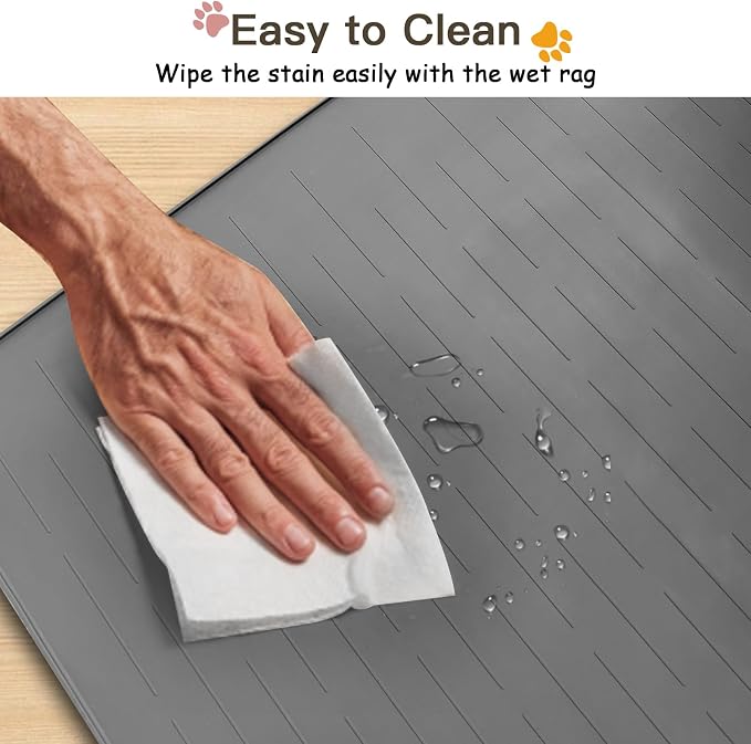 Largest Dog Food Mat, 48"x32" Silicone Dog and Cat Mat for Food and Water Bowls, Thinken Waterproof Non-Slip XXXL Pet Feeding Mat for Floors (Light Gray) - Image 4